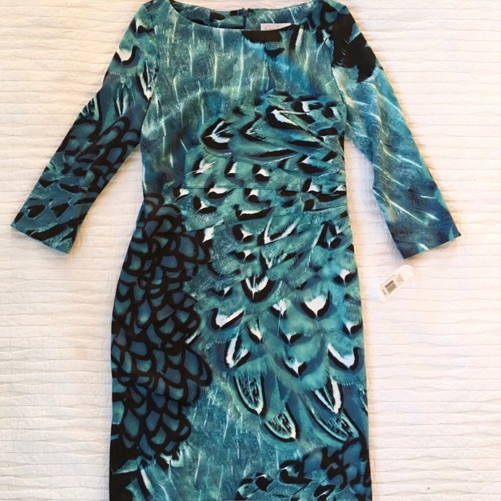 NWT Jessica Simpson Ponte Peacock 3/4 Sleeve Dress